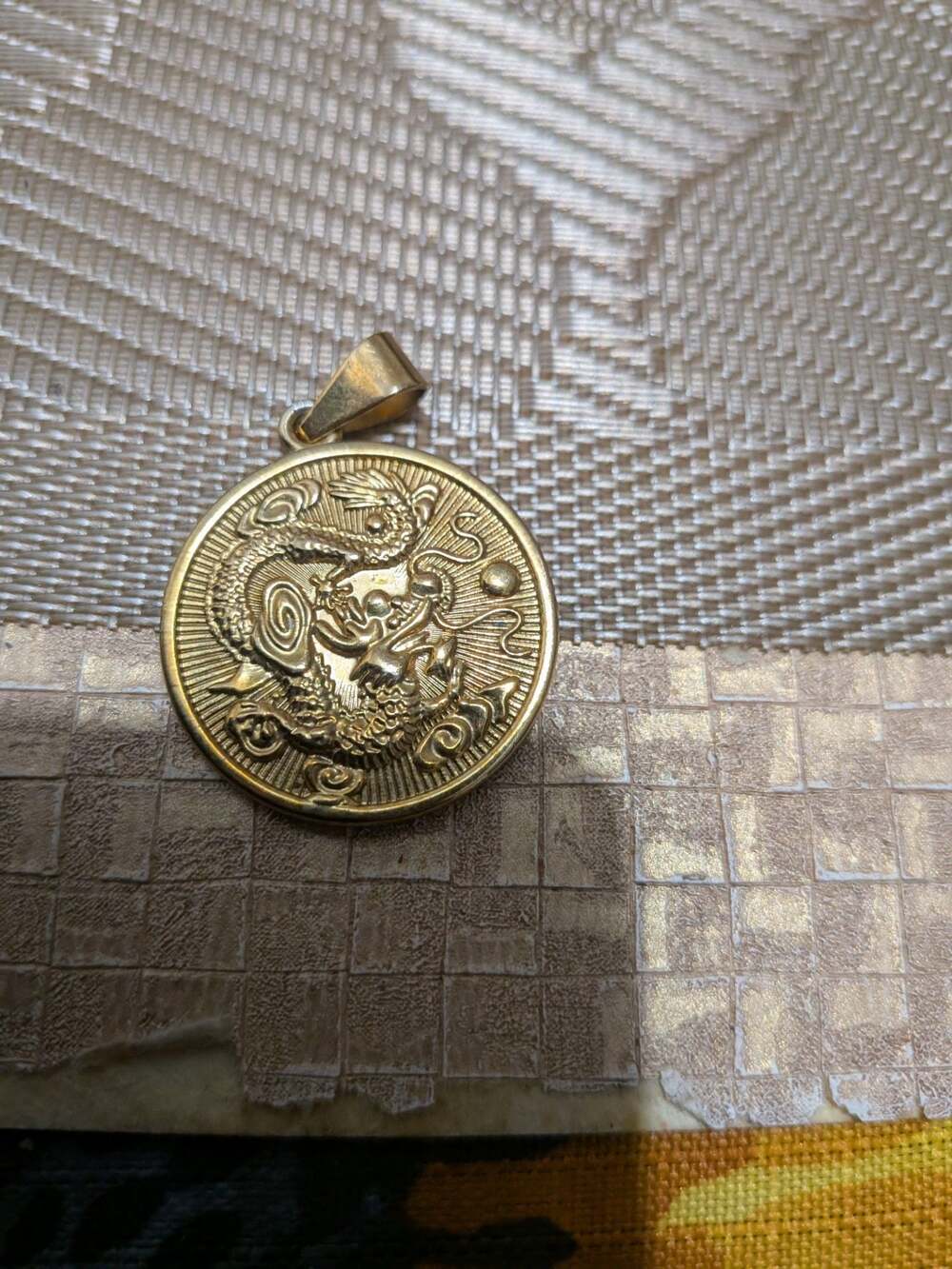 Gold-Tone Chinese Dragon Medallion Pendant